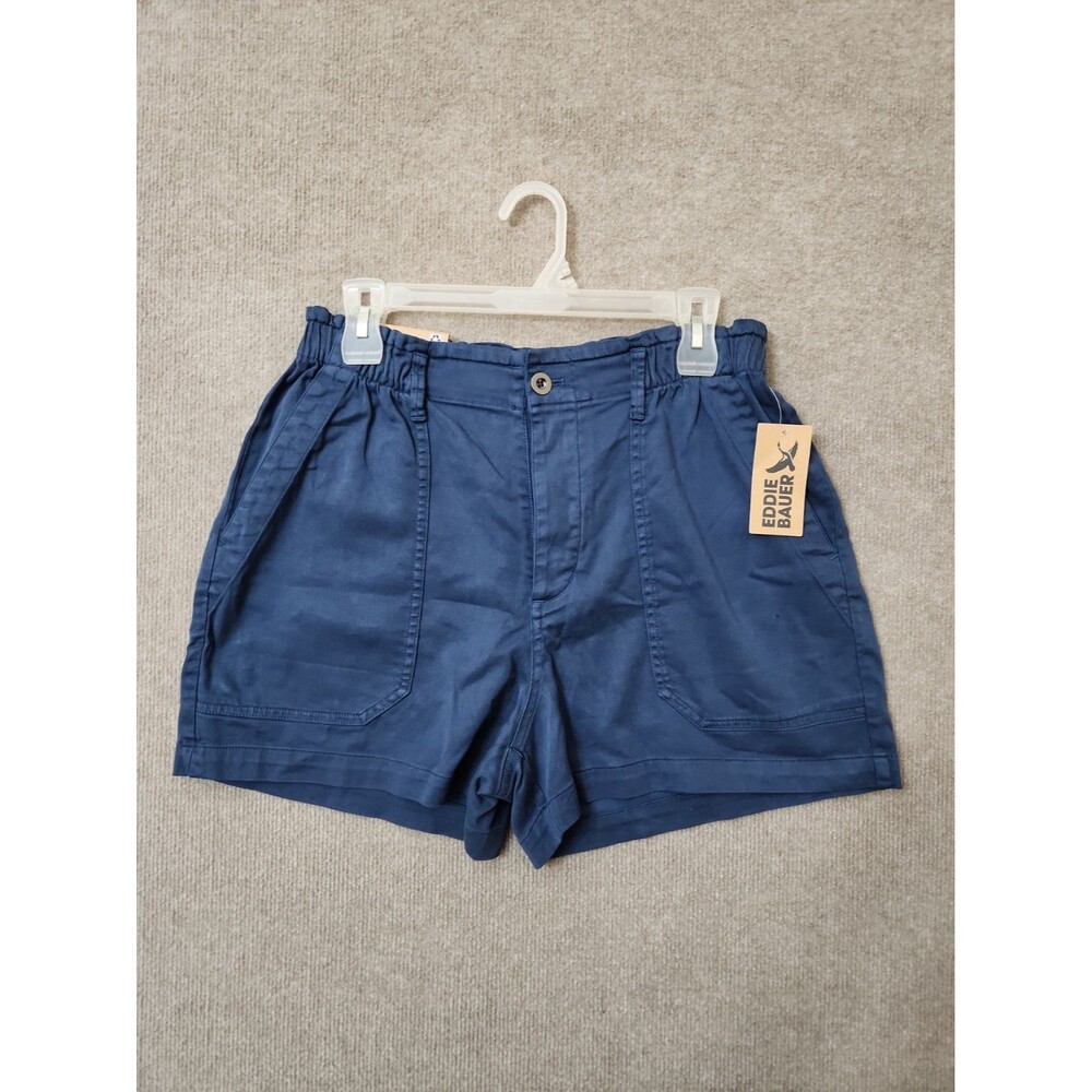 Eddie Bauer Everyday Shorts Womens M Blue Button Fly Elastic Waist Utility NEW